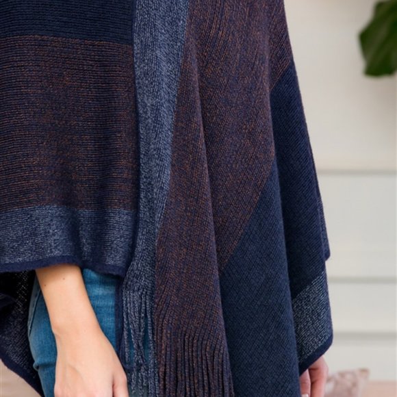 CASUAL DOLLZ Striped Sweater Knit Poncho - Picture 6 of 8